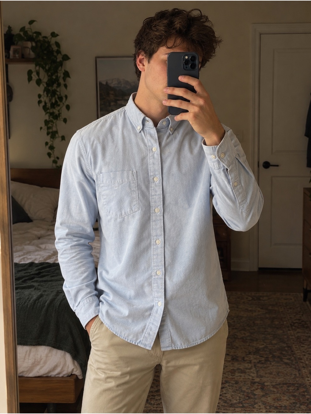 Nordstrom Light Blue Casual Oxford Button-Down Trim Fit Men’s M Shirt